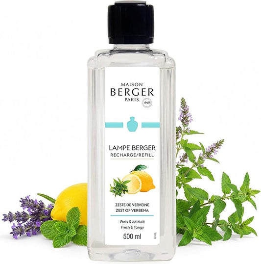MAISON BERGER Zest of Verbena Lampe Berger Refill, 500 ml (16.9 fl oz), Odor-Neutralizing Home Fragrance Oil Lamps, Lime, Cedrat, Pink Pepper, Verbena, Lavandin, Mint, Made in France