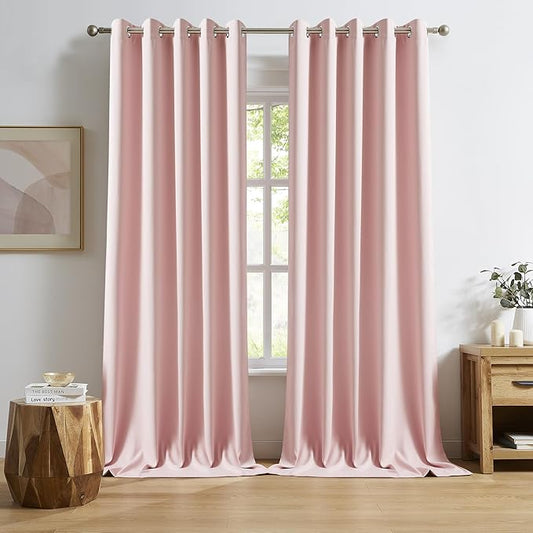 DUALIFE Baby Pink Grommet Room Darkening Curtains 60 x 96 Inches, 2 Panels