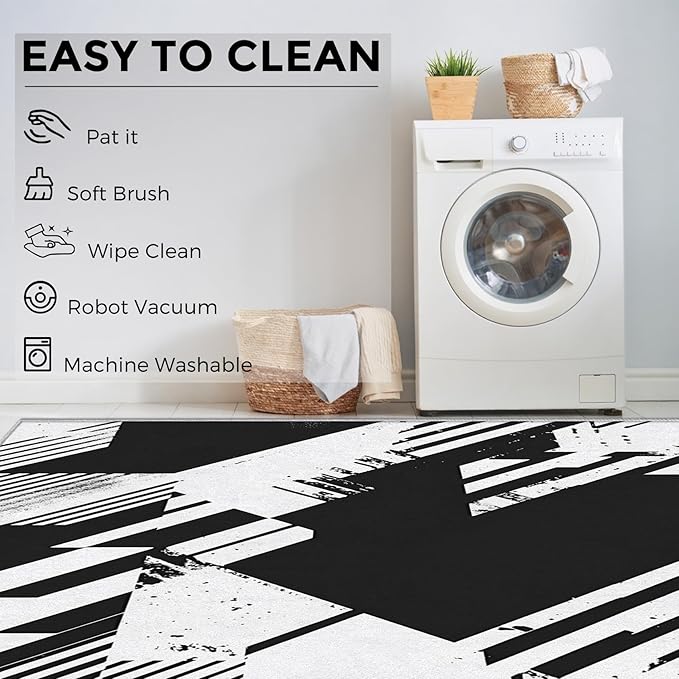 Black and White Rugs for Home Decor, 3x4 ft, Abstract Geometric Area Rugs for Living Room, Soft Non Slip Washable Modern Minimalist Carpet Bedroom Decorations Dt-Ghf-31