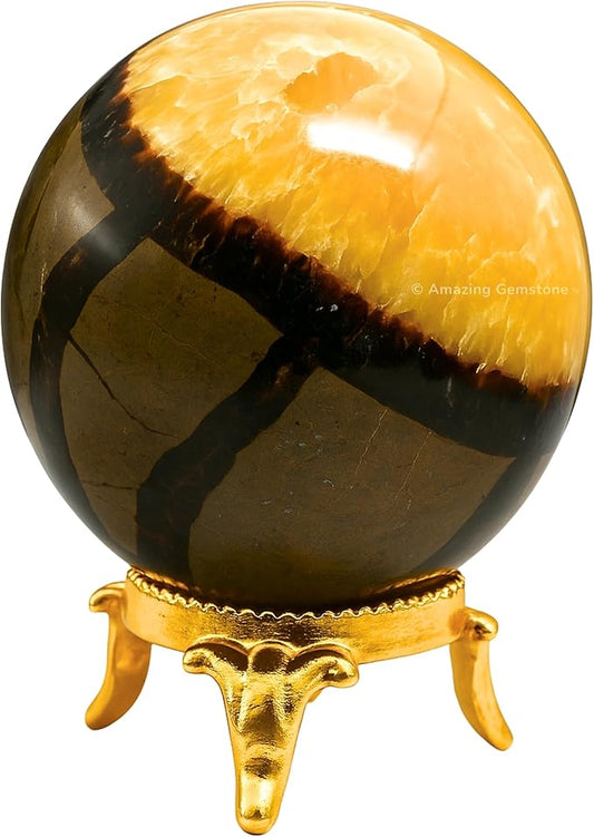Amazing Gemstone Septarian Crystal Ball with Stand - 1.5 Inches Crystal Sphere Meditation Balls for Witchcraft and Decorative Balls
