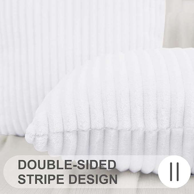 Simmore Decorative Spring Euro Sham Throw Pillow Covers 26x26 Set of 2, Soft Natural Plush Flannel Double-Sided Fluffy Couch Pillow Covers for Sofa Living Room, White