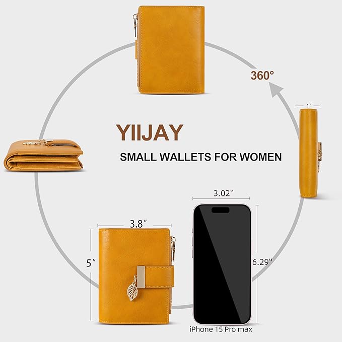 yiijay Small Wallet Women RFID Blocking Leather Bifold Wallet Credit Card Holder for Women Ladies Compact Wallet Mini Purse With Zipper Pocket