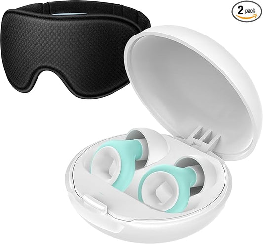 Silicone Ear Plugs for Sleeping – 27 dB Noise Reduction, Reusable Soft Earplugs for Side Sleepers + Bonus 3D Blackout Sleep Mask for Travel, Snoring & Migraine Relief