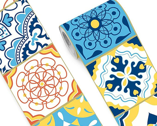 FLFK Wallpaper Border Tile Stickers Peel and Stick Wall Border for Kitchen Backsplash Bathroom Shower Room,9"x240"