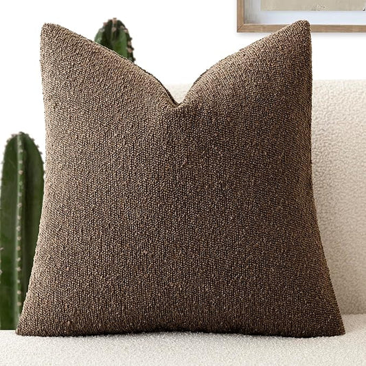 Foindtower Decorative Textured Boucle Throw Pillow Covers Accent Solid Pillow Cases Neutral Soft Cozy Couch Cushion Case for Chair Sofa Bedroom Living Room Home Decor 26x26 Inch,1PC,Chocolate