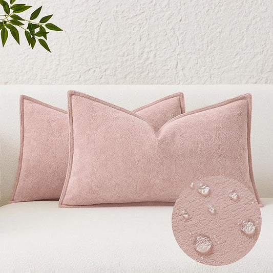 Kevin Textile Valentines Day Decorative Pillow Covers Light Pink 12x20 Inch Pack of 2 Soft Boucle Textured Waterproof Lumbars Cushions Elegant Accent Pillows for Couch Sofa Chair Bed Home