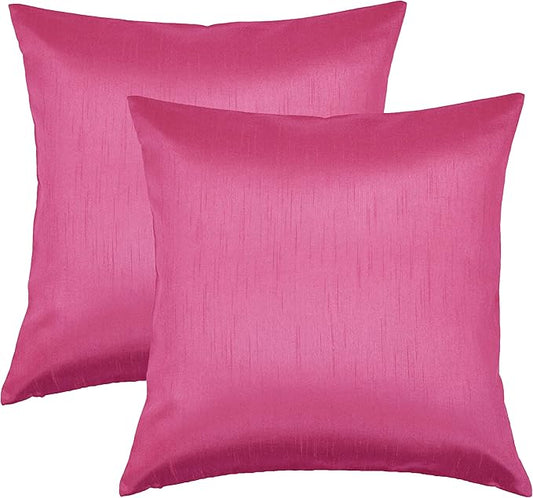 Aiking Home 24x24 Inches Faux Silk Square European Shams, Zipper Closure, Hot Pink (Set of 2)