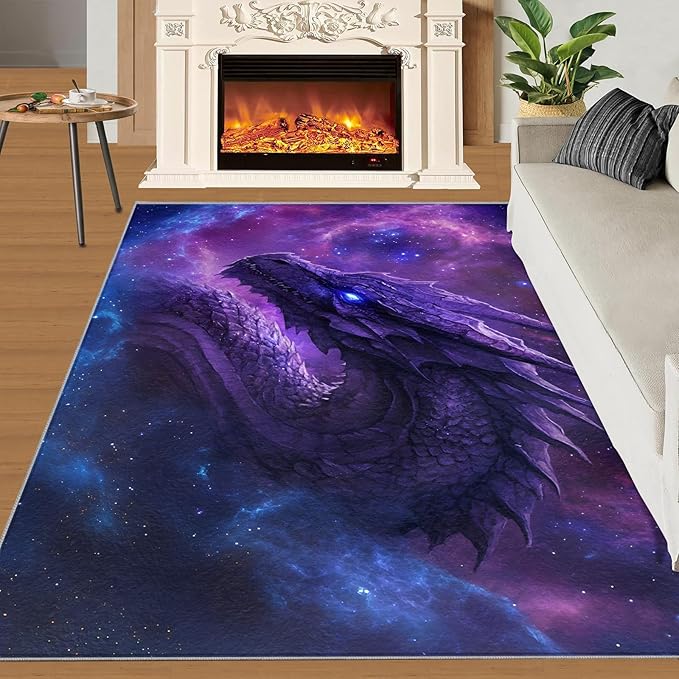 Dragon 5x7 Area Rug Starry Sky Washable Rugs for Living Room Bedroom, Fantasy Animals Soft Low Pile Non Slip Accent Floor Mat Print Throw Rug Indoor Carpet Dining Room Playroom