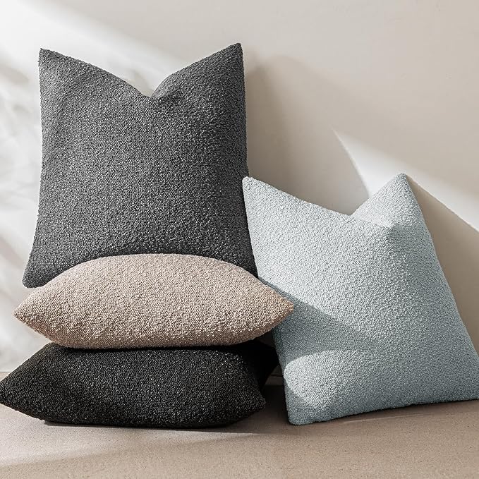 MIULEE 20x20 Inch Decorative Pillow Covers for Couch Bed Set of 2 Textured Boucle Neutral Winter Throw Pillows Light Blue Accent Solid Cushion Pillowcases Sofa Livingroom Home Decor