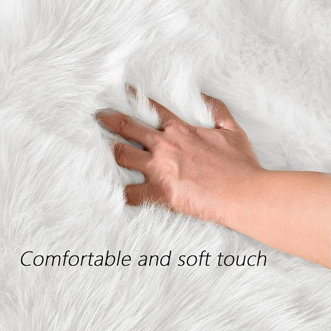 Latepis 6x8 Area Rug for Living Room White Fur Rugs for Bedroom Fluffy Faux Sheepskin Rugs Washable Furry Fuzzy Rug for Nursery Kids Room Beautiful Luxury Home Decor