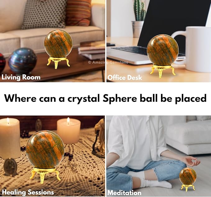 Amazing Gemstone Unakite Crystal Ball with Stand - 1.5 Inches Crystal Sphere Meditation Balls for Witchcraft and Decorative Balls