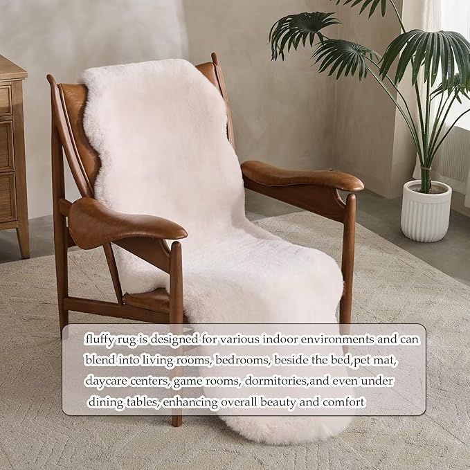 1700GSM Fuzzy Faux Sheepskin Fur Area Rug,Extra Soft Faux Fur Mat,Fluffy Shaggy Fur Rug for Bedroom Living Bedside Rug Room Decor-Ivory White, 2 x 3 ft