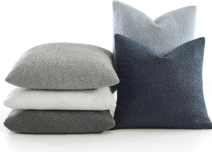 Boucle Decorative Throw Pillow Covers for Couch Set of 2, 22x22 inches, Light Blue
