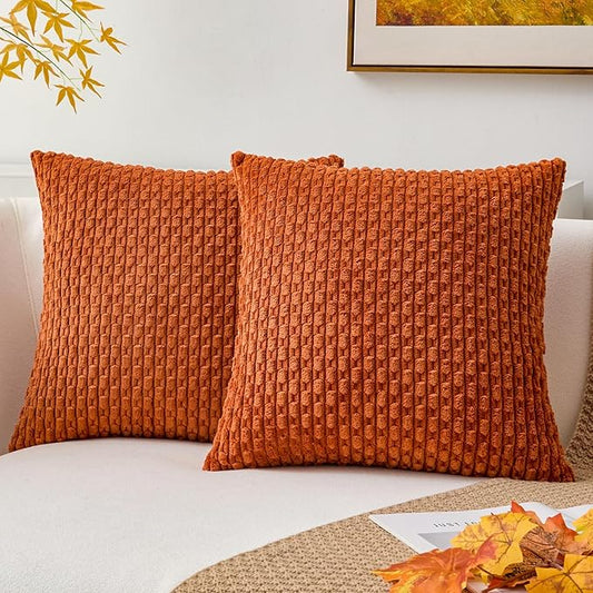 Kevin Textile 2 Packs Fall Boho Decorative Throw Pillow Covers 24x24 Inch for Living Room Couch Bed Sofa Rustic Modern Farmhouse Home Decor Soft Corduroy Square Cushion Case, Rust