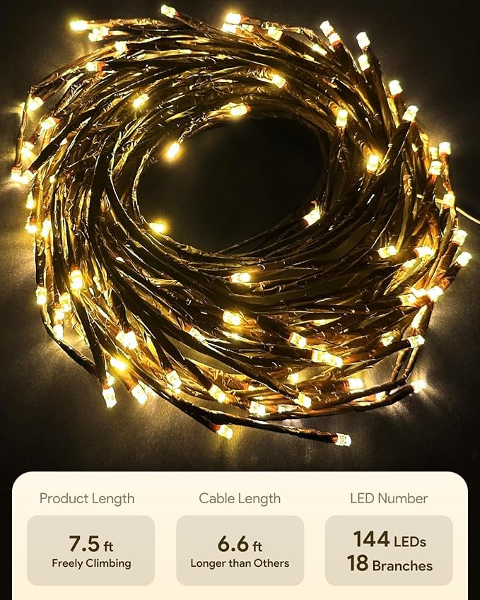 2Pcs Enchanted Willow Vine Lights with Remote, Christmas Swags Decorations Indoor Room Decor, 18 Branches 144 LEDs Lighted Willow Vine Lights for Walls Bedroom Home Decor