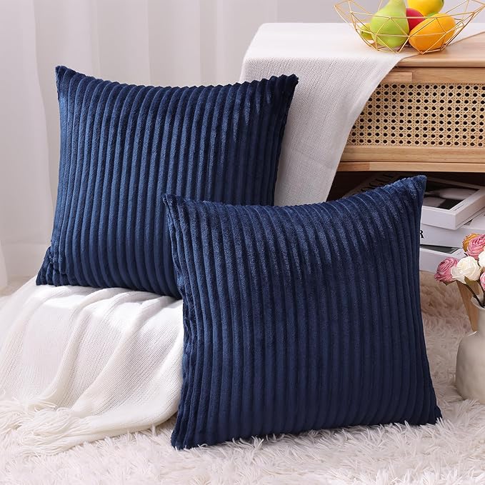 Simmore Decorative Spring Euro Sham Throw Pillow Covers 26x26 Set of 2, Soft Natural Plush Flannel Double-Sided Fluffy Couch Pillow Covers for Sofa Living Room, Navy Blue