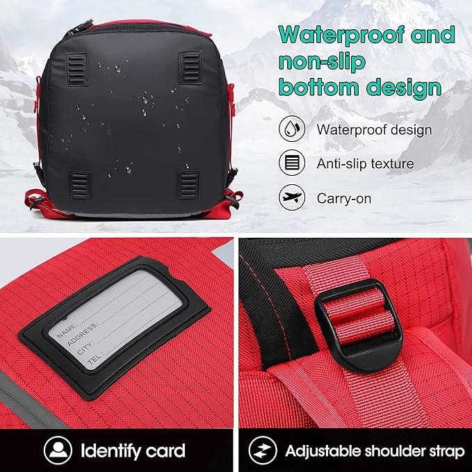 Ski Boot Bag, 55L/70L Waterproof Ski and Snowboard Boots Travel Backpack for Skis, Snowboard, Ski Helmet, Goggles, Gloves & Accessories