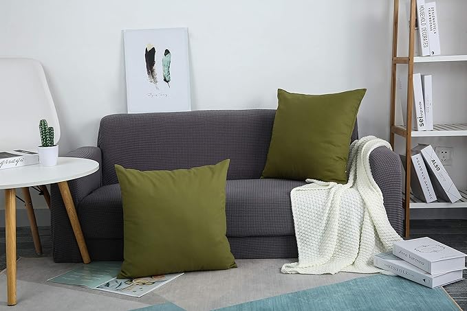 TangDepot Handmade Decorative Solid 100% Cotton Canvas Throw Pillow Covers/Pillow Shams, (28"x28", Olive Green)