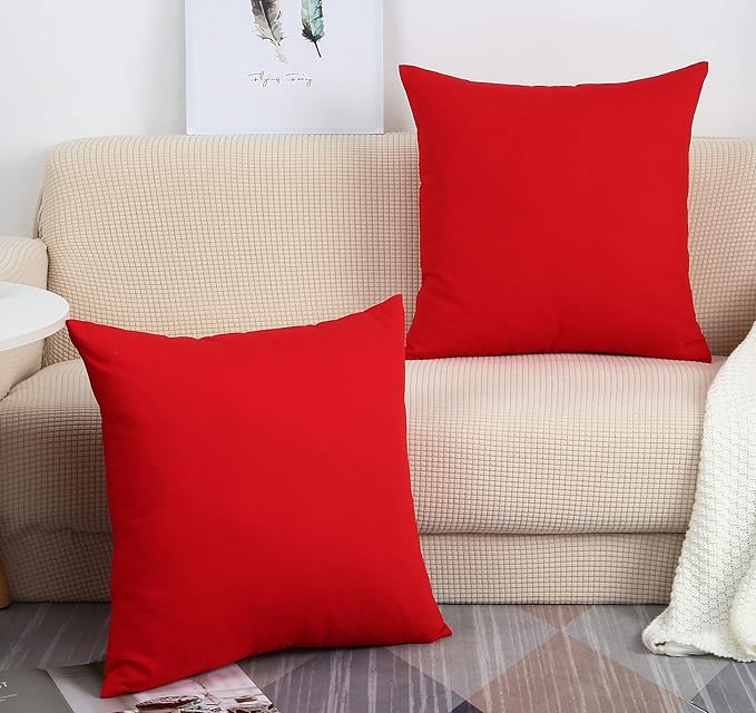 TangDepot Handmade Decorative Solid 100% Cotton Canvas Throw Pillow Covers/Pillow Shams, (20"x20", Red)