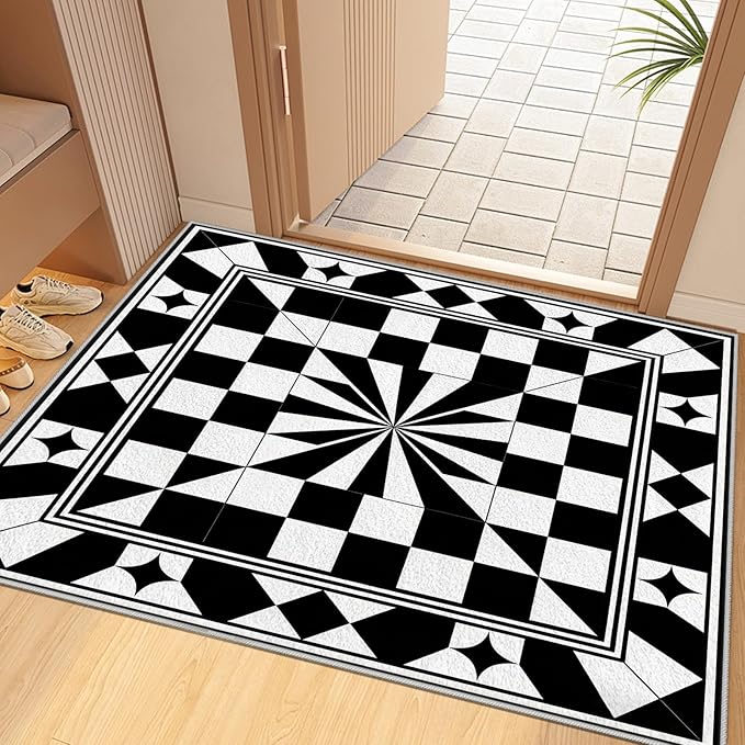 Black and White Checkered Rug, Checkered Rug 8x10, Modern Geometric Pattern Carpet, Retro Machine Washable Non Slip Area Rugs, Contemporary Rugs for Living Room/Bedroom 8x10