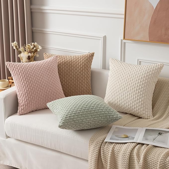 Kevin Textile Pack of 2 Corduroy Decorative Throw Pillow Covers 24x24 Inch Soft Boho Striped Pillow Covers Modern Farmhouse Home Decor for Spring Sofa Living Room Couch Bed Light Green