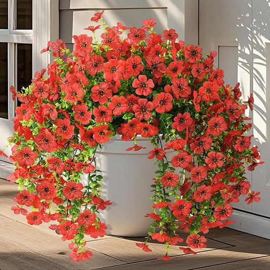 INQCMY 2Pcs Artificial Fake Hanging Flowers for Outdoors UV Resistant Artificial Plants for Spring Summer Decor Look Real Faux Flowers for Outside Home Planter Porch Patio Decor