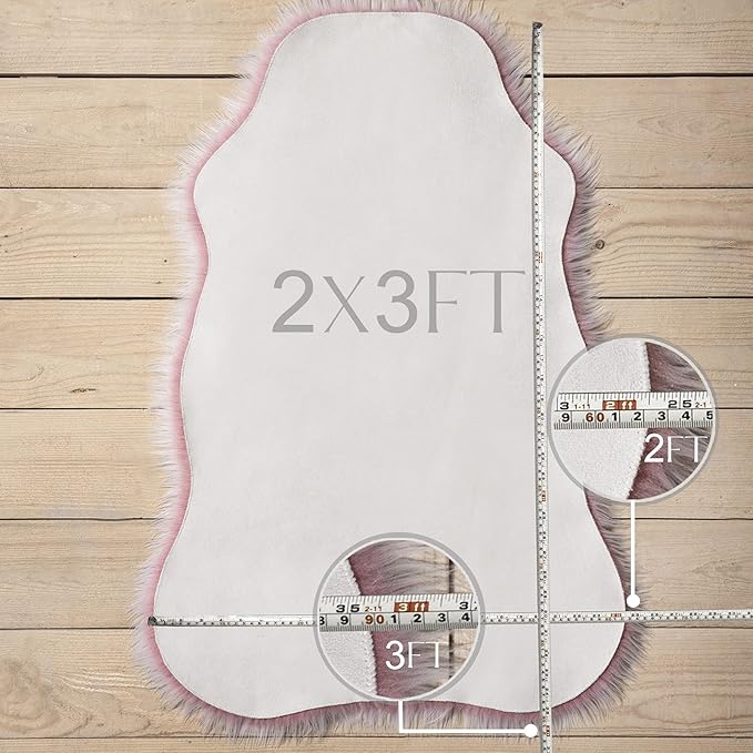 Ashler faux fur rug, Fluffy Shaggy Area Rug Ultra Soft 2 x 6 Feet Sheepskin Fur Rug, Frosted Bottom Gray Fuzzy Rug Machine Washable Shag Rug, Nursery Decor Throw Rugs for Bedroom, Living Room