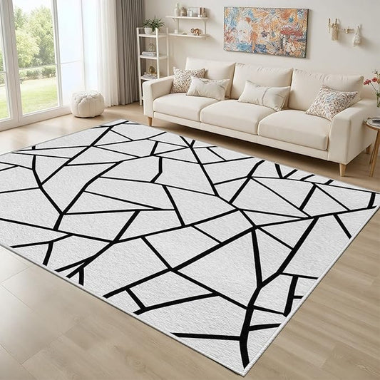 White and Black Rug - Black and White Rug, Geometric Area Rugs 3x5, Modern Abstract Rugs for Living Room Bedroom, Irregular Polygon Carpet Washable Non Slip Home Decor