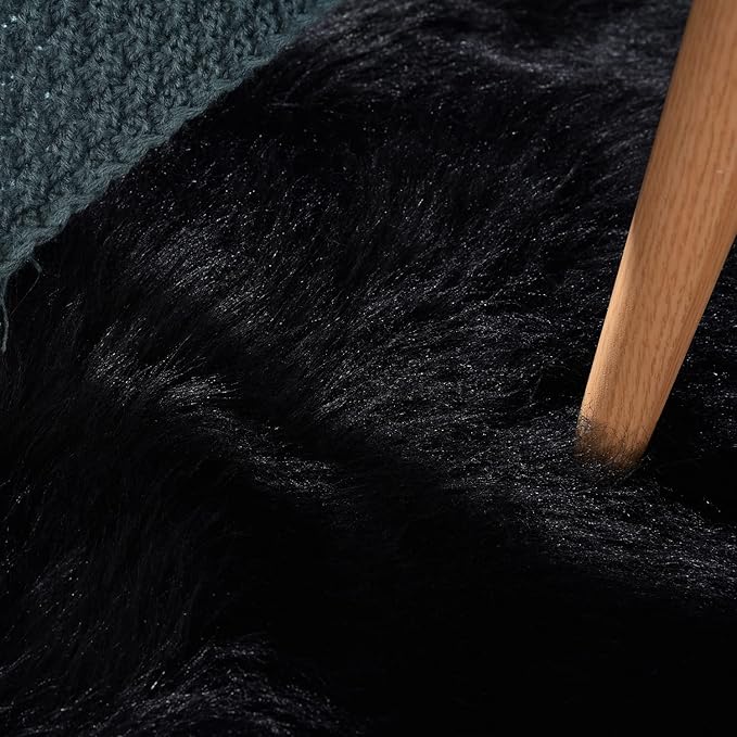 Black Round Rugs 6ft Fluffy Washable Faux Sheepskin Shaggy Fur Rugs for Bedroom Plush Shag Rug for Living Room Nursery Large Circle Rug
