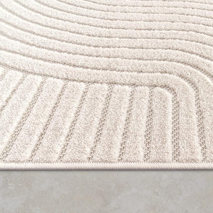 Paco Home Modern Area Rug with Raised Curved Line Pattern – Minimalist Design in Cream, Size: 6'7" x 9'6"