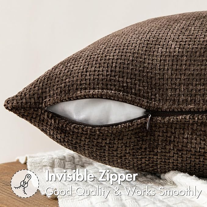 MIULEE Pack of 2 Lumbar Couch Throw Pillow Covers 20x12 Inch Dark Brown Modern Boho Accent Decorative Pillow Covers Soft Chenille Farmhouse Cushion Covers for Home Decor Bed Sofa Living Room