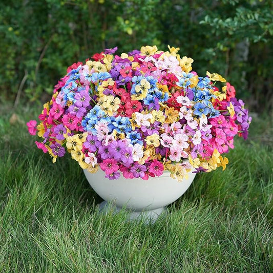 Artificial Flowers for Outdoor Faux Plants for Spring Summer Decoration, UV Resistant Realistic Silk Plastic Fake Flowers Garden Porch Patio Balcony Yard Front Home Decor, 24 Bundles