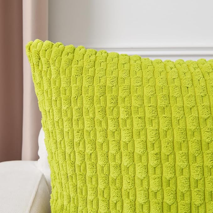 Kevin Textile Decorative Pillow Covers Set of 2 Striped Plush Corduroy Rectangle Lumbars Boho Home Decor Cushion Covers for Couch Sofa Bed Living Room 12x20 Inch, Christmas Green