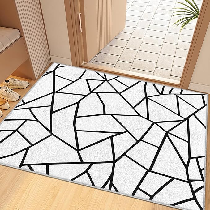 White and Black Rug - Black and White Rug, Geometric Area Rugs 3x5, Modern Abstract Rugs for Living Room Bedroom, Irregular Polygon Carpet Washable Non Slip Home Decor