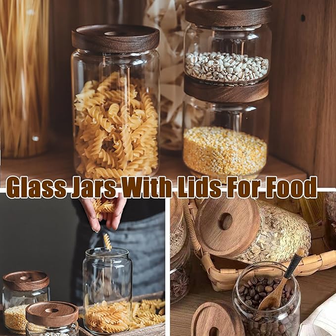 Viovian 16 oz Glass Coffee Jar with Wooden Lids Clear Glass Storage Canister Jars for Food Kitchen Tea Sugar Cookie Candy Nuts Counter Pantry 500ML