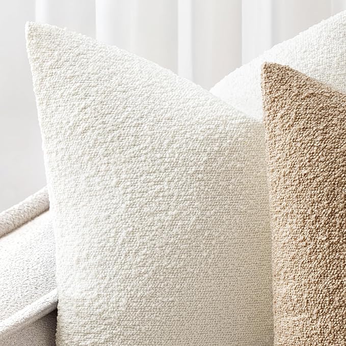Woaboy Pack of 2 12x20 Inch Decorative Boucle Throw Pillow Covers Textured Lumbar Pillowcaes Accent Solid Cozy Soft Cushion Covers Christmas Home Decor for Bed Sofa Couch Living Room Chair,White