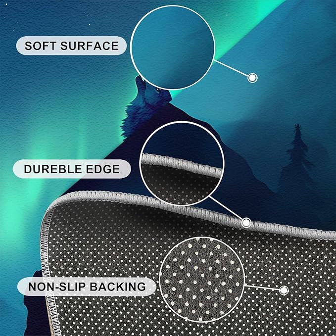 Wolf 5x6 Area Rugs for Living Room -Forest Washable Rug Aurora Non-Slip Carpet Indoor Floor Stain Resistant Thin Carpets for Bedroom Dining Room Home Office
