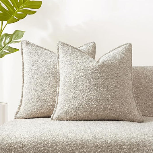 JUSPURBET Pillow Covers 20x20 Set of 2 Decorative Throw Pillow Covers Case for Couch Sofa Bed Soft Boucle Textured Cushion Covers with Hidden Zipper for Home Decor Living Room,Beige
