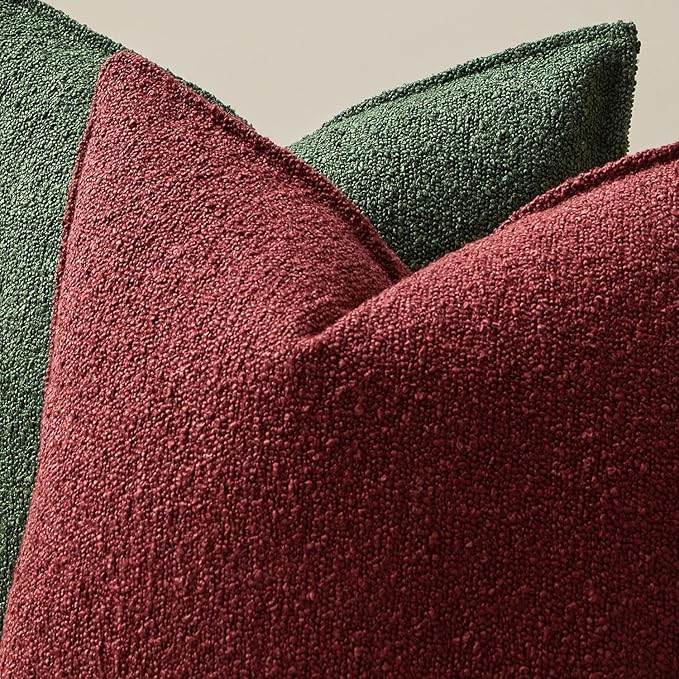 JUSPURBET 24x24 Throw Pillow Covers Set of 2 Decorative Pillow Covers for Couch Sofa Bed Cozy Boucle Textured Cushion Covers Cases with Invisible Zipper for Living Room Home Decor,Burgundy