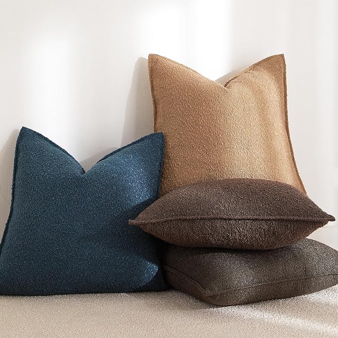 JUSPURBET Pillow Covers 20x20 Set of 2 Decorative Throw Pillow Covers Case for Couch Sofa Bed Soft Boucle Textured Cushion Covers with Hidden Zipper for Home Decor Living Room,Dark Coffee