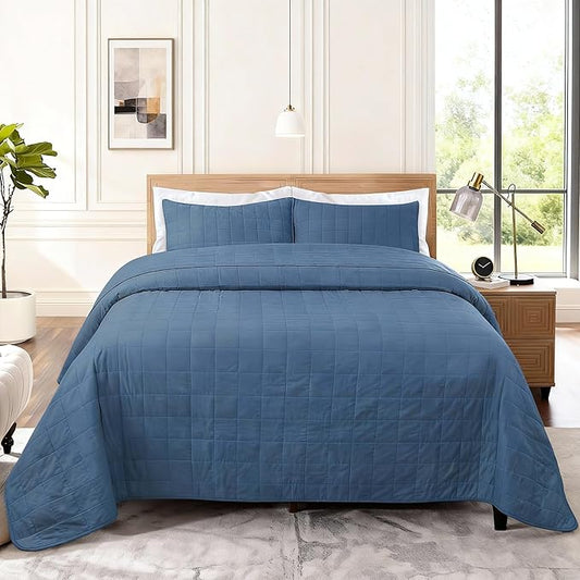 Quilt Bedding Set Queen Size - Cotton Soft Lightweight Bedspread Quilts Comforter Coverlet Sets Geometric Pattern with 2 Pillow Shams for All Season, 90x98 inches