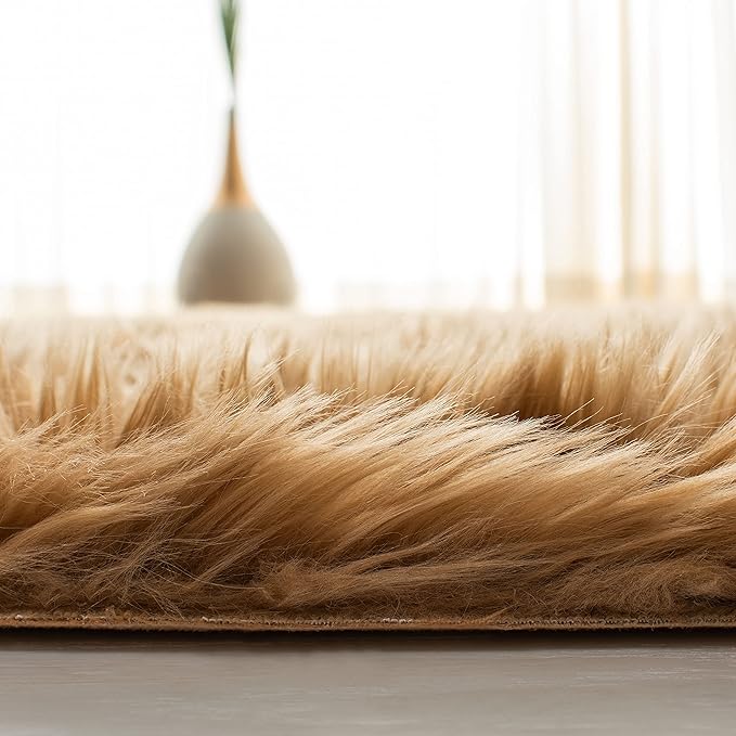 SAFAVIEH Faux Sheep Skin Collection 3' x 5' Camel FSS115E Silken Glam 2.35-inch Thick Area Rug