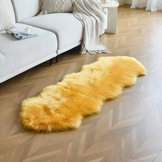 duduta Yellow Faux Sheepskin Runner Rugs 2x6 ft, Fluffy Shag Bedroom Rug Fur Sofa Couch Covers Washable