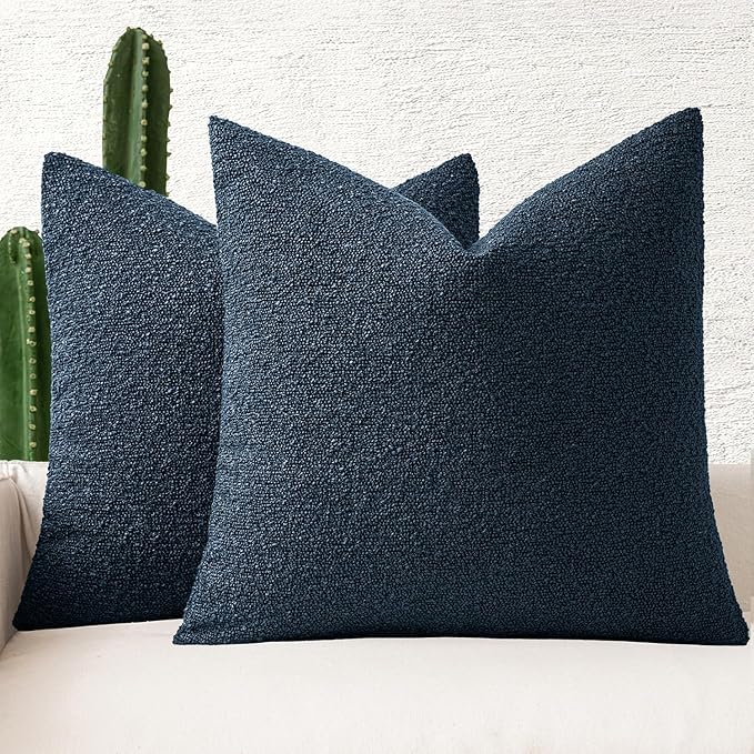 MIULEE 18x18 Inch Decorative Pillow Covers for Couch Bed Set of 2 Textured Boucle Neutral Winter Throw Pillows Navy Blue Accent Solid Cushion Pillowcases Sofa Livingroom Home Decor
