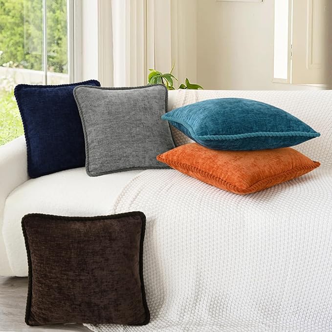 CaliTime Decorative Couch Throw Pillow Covers 18 X 18 Inches Pack of 2 Cozy Chenille Piping Edge Cushion Cases for Sofa Bed Living Room Home Coffee