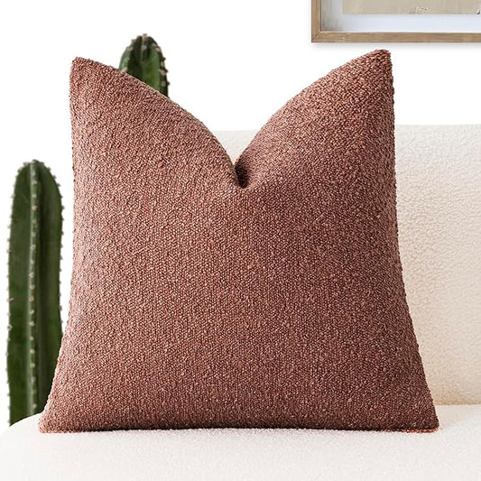 Foindtower Decorative Textured Boucle Throw Pillow Covers Accent Solid Pillow Cases Neutral Soft Cozy Couch Cushion Case for Chair Sofa Bedroom Living Room Home Decor 24x24 Inch,1PC,Orange Rust Red