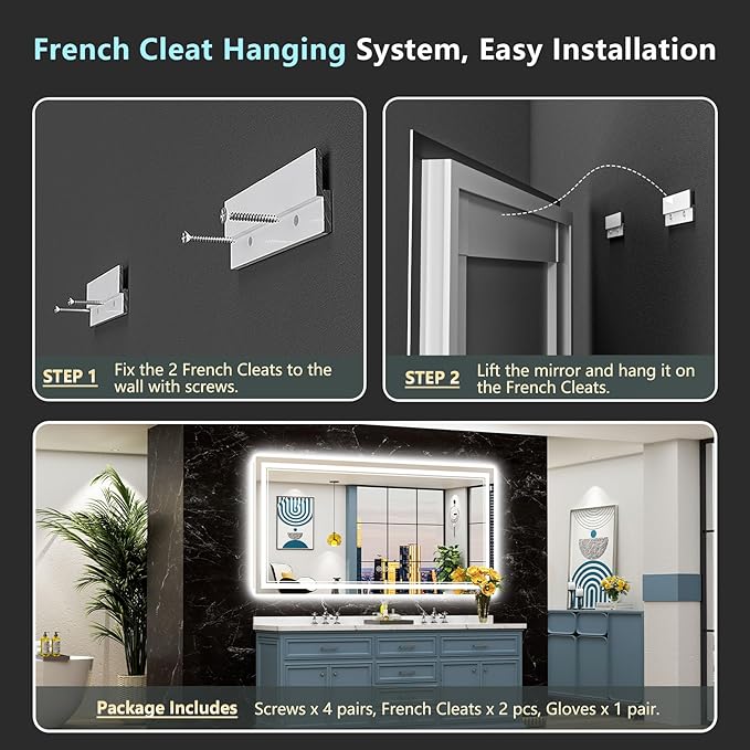 77x36 LED Bathroom Mirror with Lights, Backlit & Front Lit, Anti-Fog Frameless Lighted Vanity Mirrors for Bathroom Wall, Dimmable, 3-Color Light, Memory, Shatter-Proof, Tempered Glass, CRI＞90