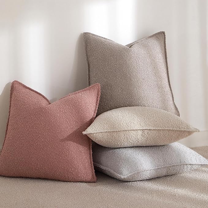 JUSPURBET 18x18 Throw Pillow Covers Set of 2 Decorative Pillow Covers for Couch Sofa Bed Cozy Boucle Textured Cushion Covers Cases with Invisible Zipper for Living Room Home Decor,Gray