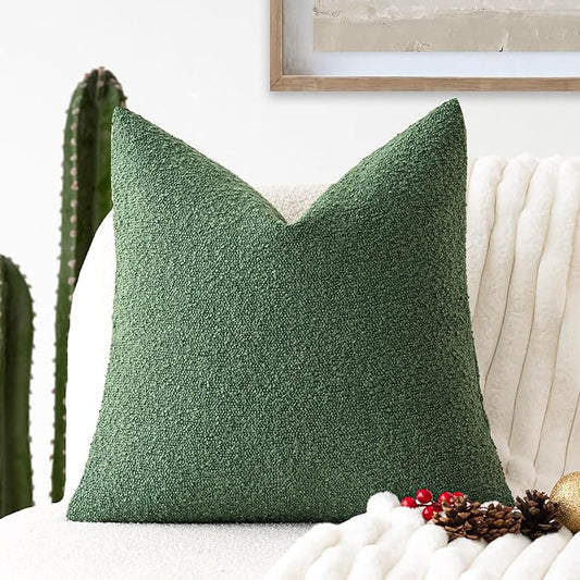 Foindtower Decorative Textured Boucle Throw Pillow Covers Accent Solid Pillow Cases Neutral Soft Cozy Couch Cushion Case for Chair Sofa Bedroom Living Room Home Decor 26 x 26 Inch,Hunter Green