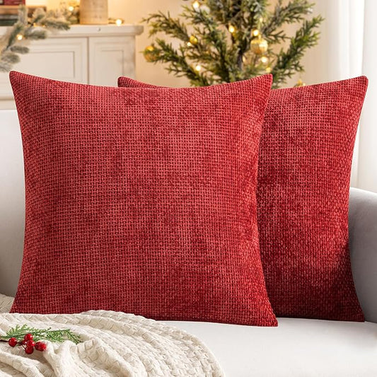 MIULEE Pack of 2 Christmas Red Couch Throw Pillow Covers 20x20 Inch Modern Boho Accent Decorative Pillow Covers Soft Chenille Farmhouse Cushion Covers for Home Decor Bed Sofa Living Room